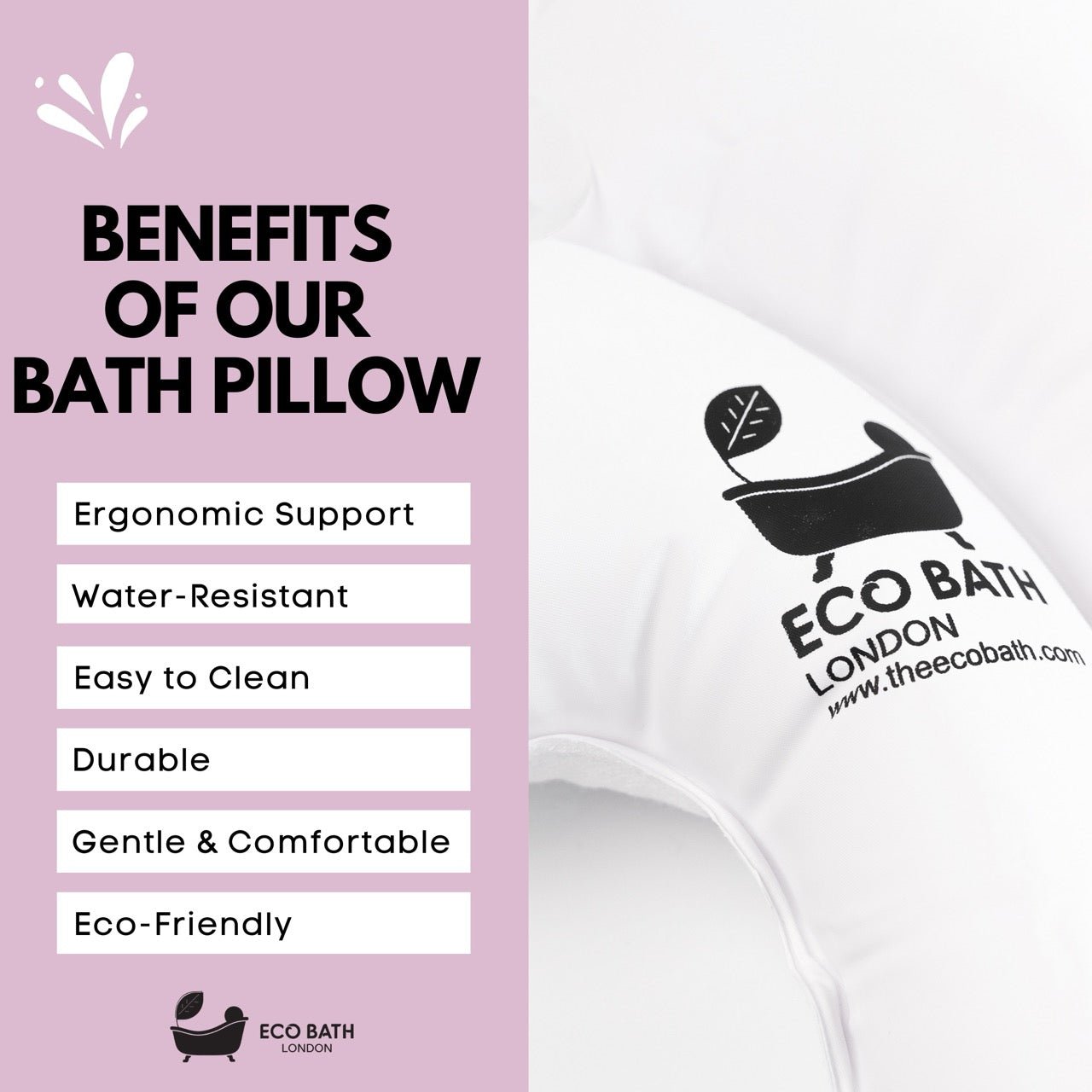 Eco Bath London Bath Pillow - Waterproof Bathtub Pillow for Head & Neck