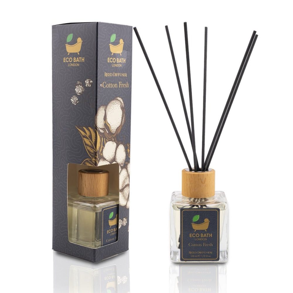 Eco Bath London Cotton Fresh Reed Diffuser 100ml (3.38 Fl.Oz) - Luxurious Calming Reed Diffuser for Home Fragrance