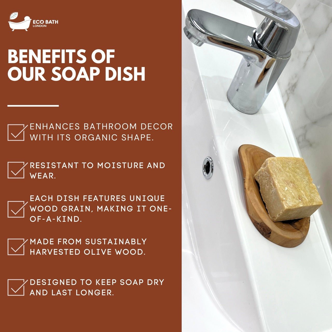 Eco Bath London Olive Wood Leaf Soap Dish