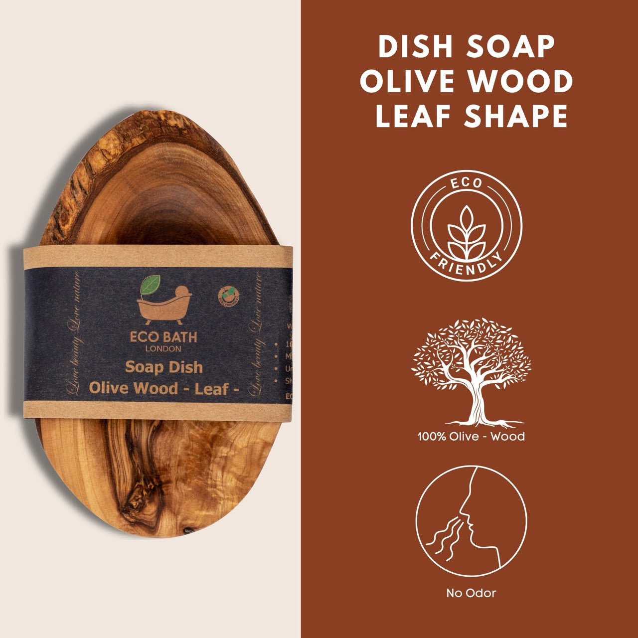 Eco Bath London Olive Wood Leaf Soap Dish