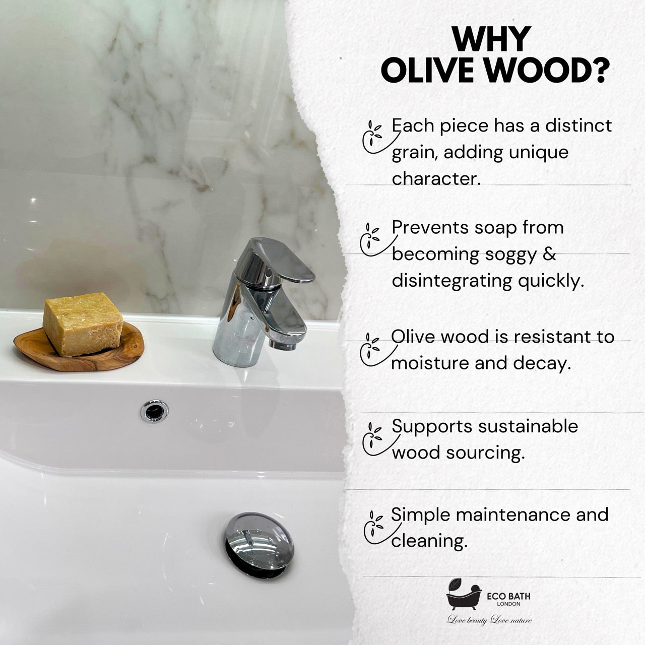 Eco Bath London Olive Wood Leaf Soap Dish