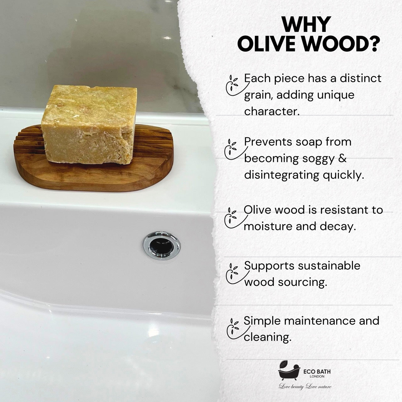 Eco Bath London Olive Wood Ridged Soap Dish