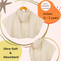 Eco Bath London Organic Cotton Baby Poncho - Luxuriously Soft, Undyed and Unbleached
