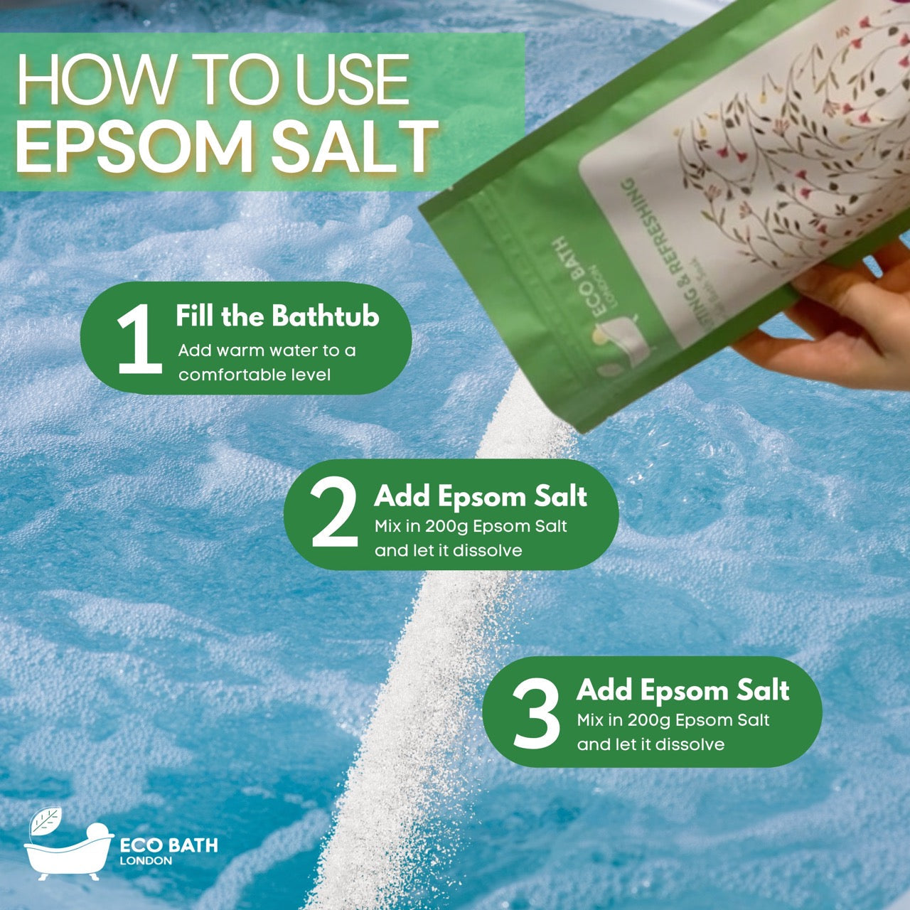 Eco Bath London Uplifting and Refreshing Epsom Salt Bath Soak Pouch | 500g & 1000g
