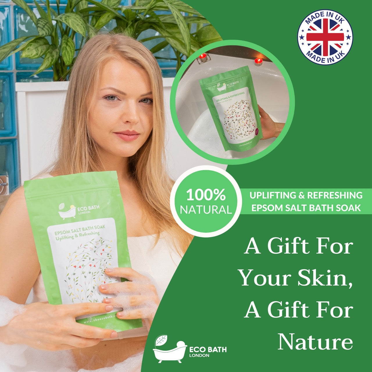 Eco Bath London Uplifting and Refreshing Epsom Salt Bath Soak Pouch | 500g & 1000g