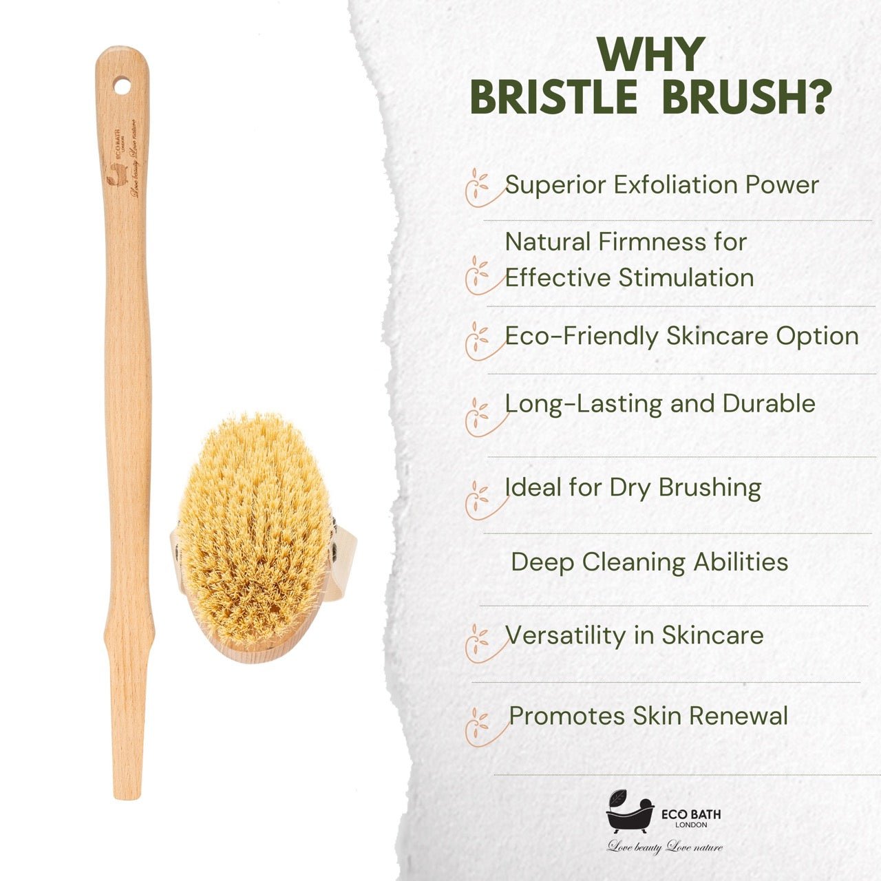 Eco Bath Natural Bristle Body Brush Detachable with Soft Bristles