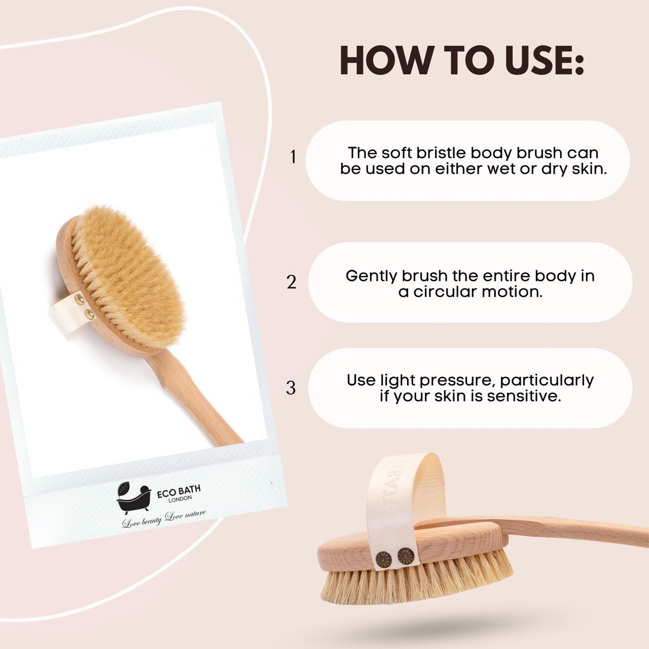 Eco Bath Natural Bristle Body Brush Detachable with Soft Bristles