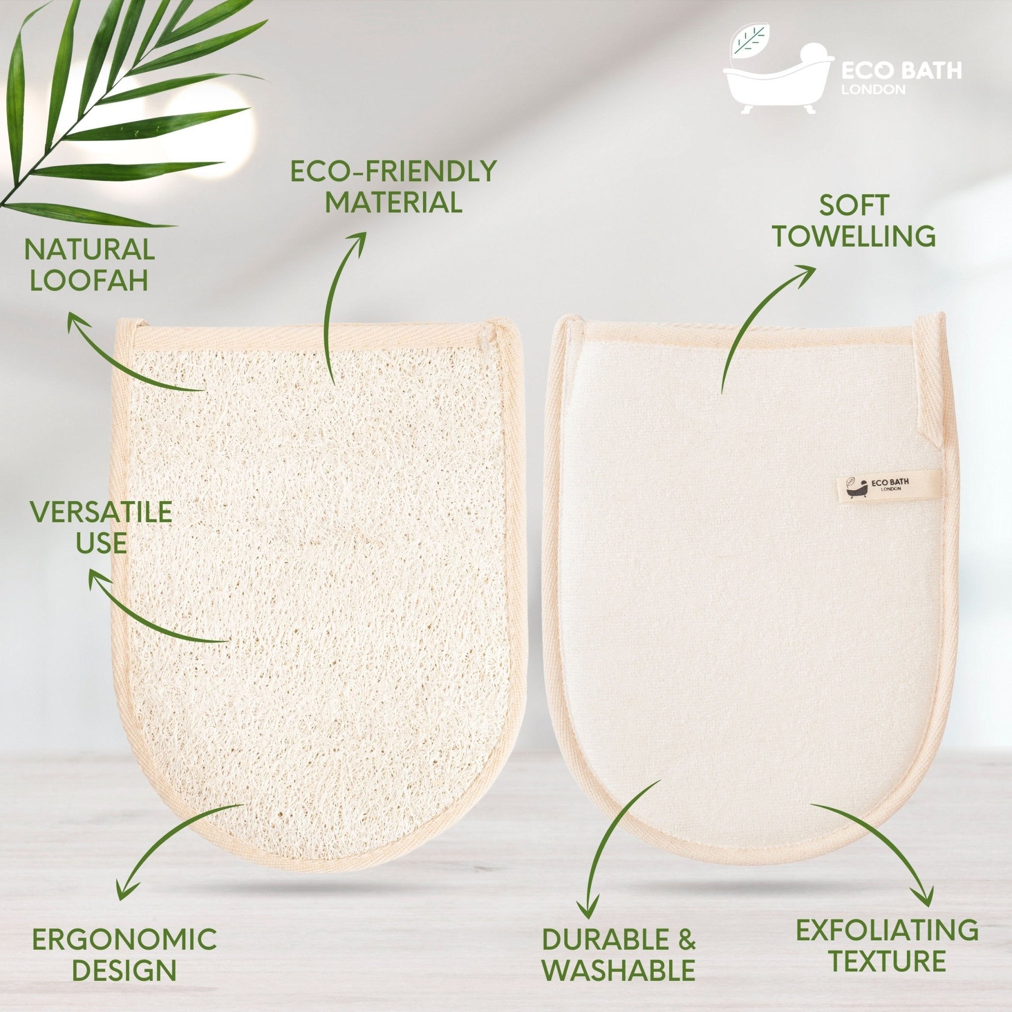 Eco Bath London Natural Loofah Bath Mitt - Premium Exfoliating Bath Glove for Smooth and Radiant Skin