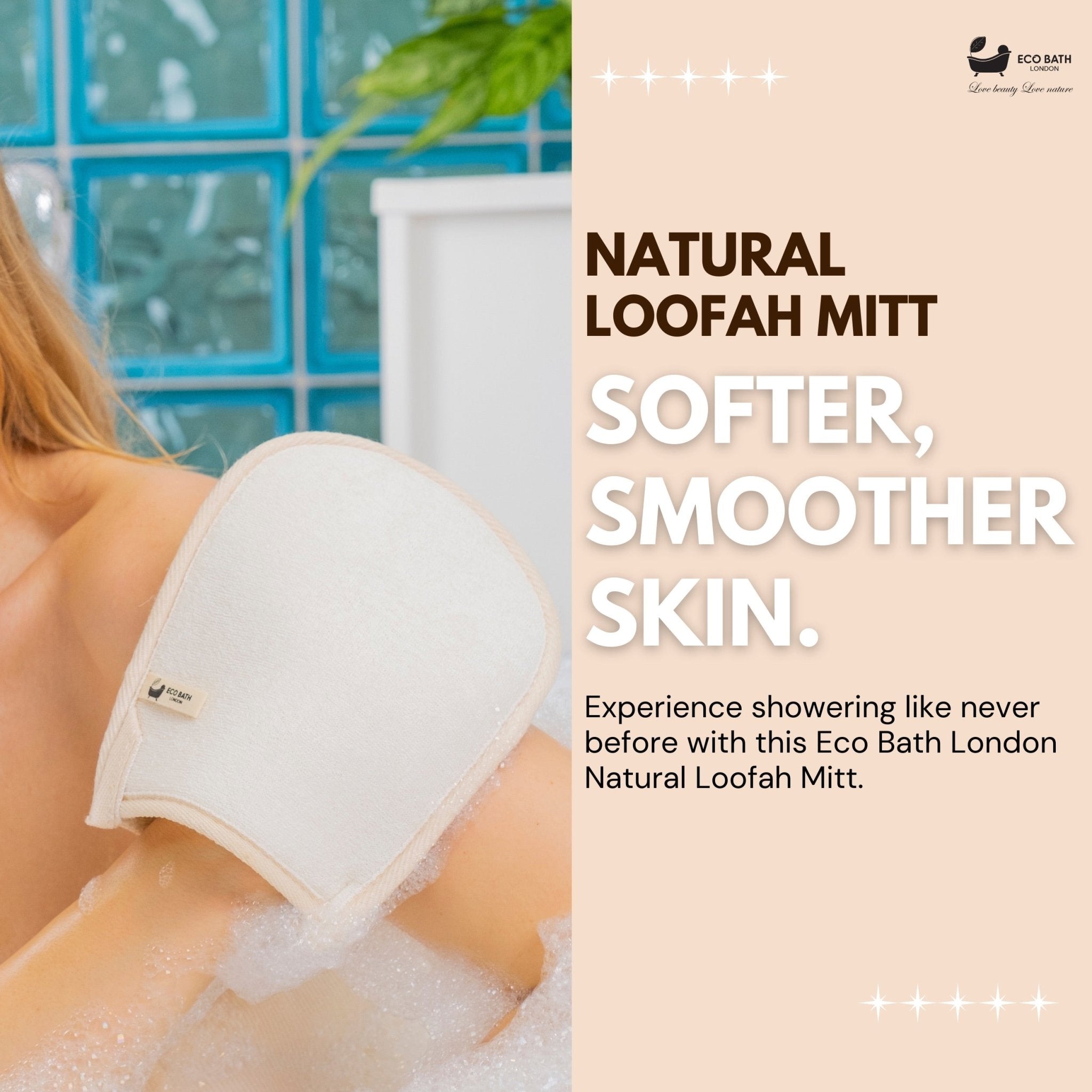Eco Bath London Natural Loofah Bath Mitt - Premium Exfoliating Bath Glove for Smooth and Radiant Skin