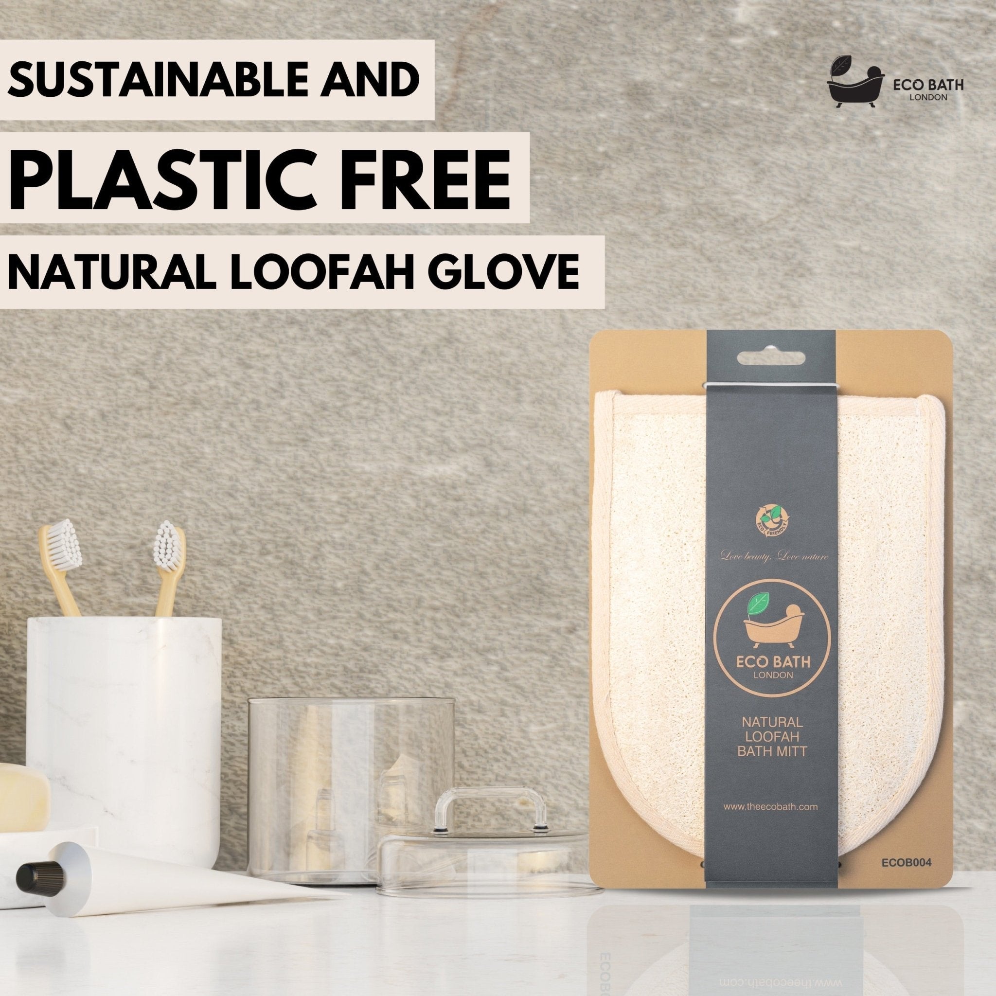Eco Bath London Natural Loofah Bath Mitt - Premium Exfoliating Bath Glove for Smooth and Radiant Skin