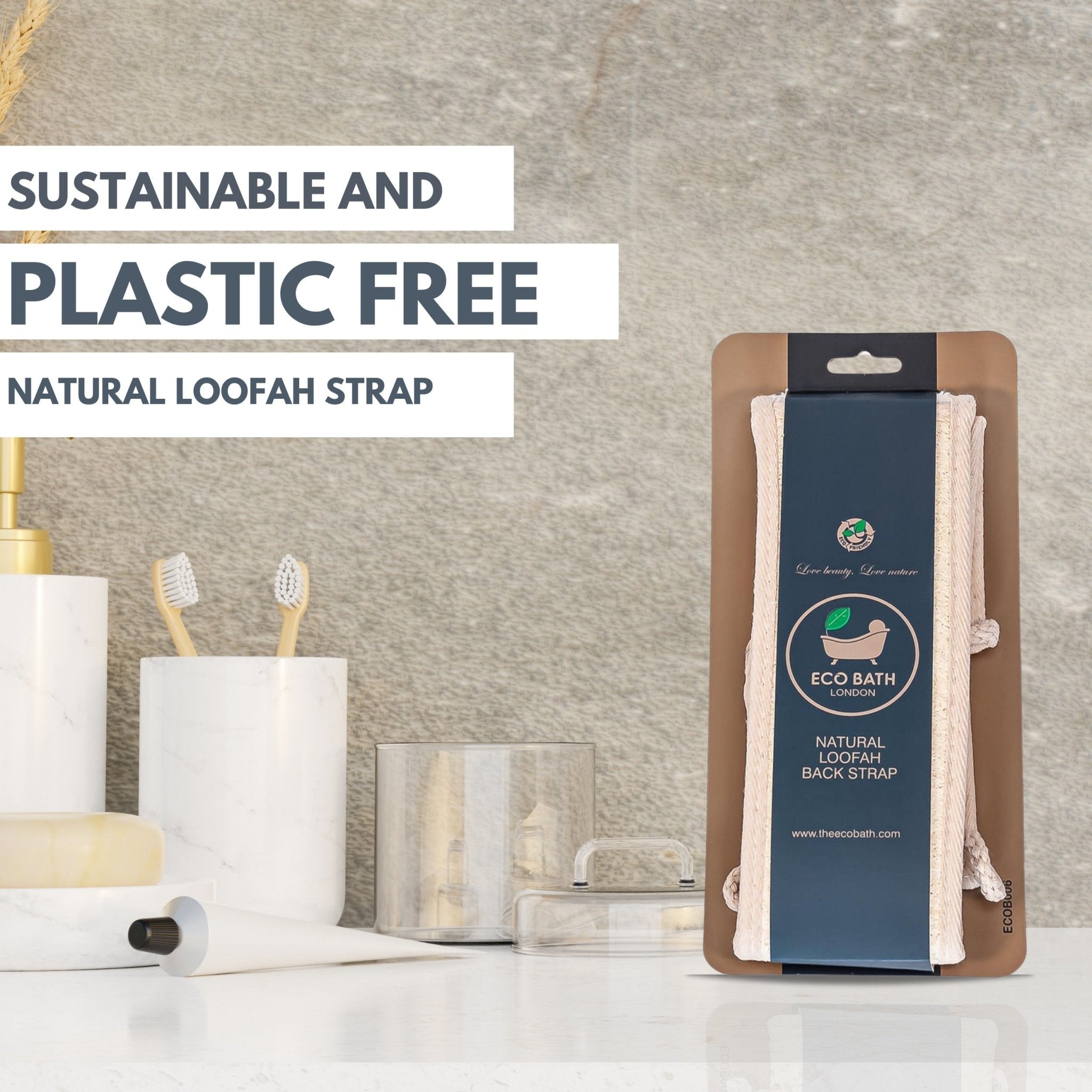 Eco Bath London Natural Loofah Strap - Premium Back Scrubber for Deep Exfoliation