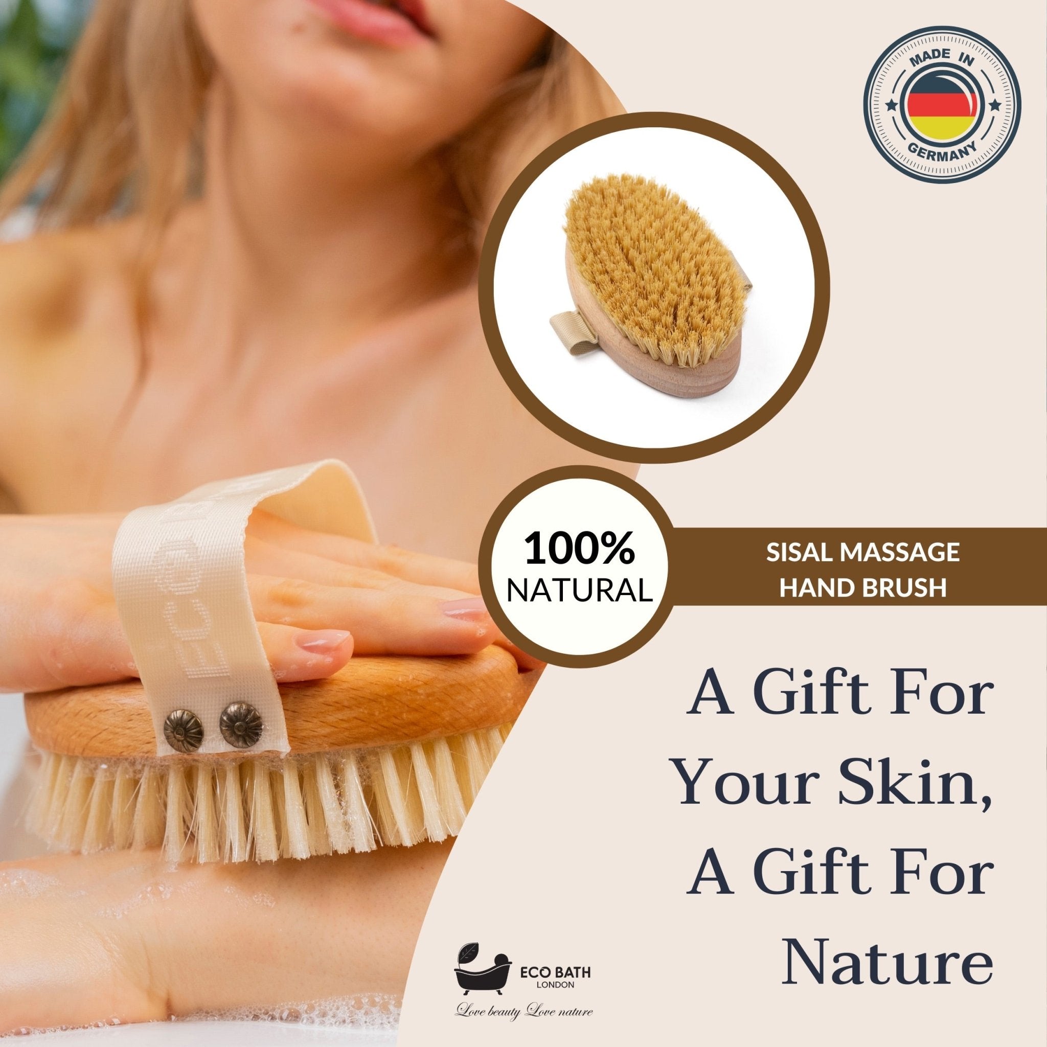 Eco Bath London Natural Sisal Massage Hand Brush - Dry Brushing Hand Brush for Exfoliation