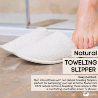 Eco Bath London Natural Toweling Slippers - Luxury 100% Organic Cotton Indoor Slippers for Bath and Home