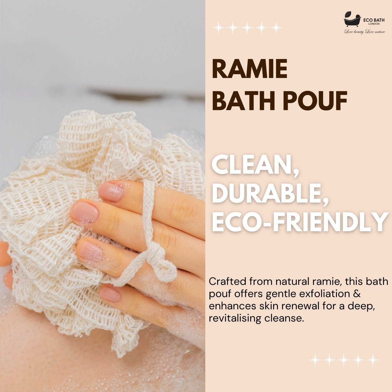 Eco Bath London Ramie Bath Puff - Soft Body Scrubber Bath Sponge