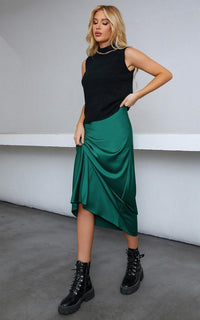 Black Knit top 2-IN-1 Forest Green Midaxi Slip Dress