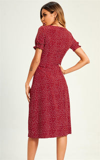 Polka Dot Button Detail Slip Midi Dress In Red