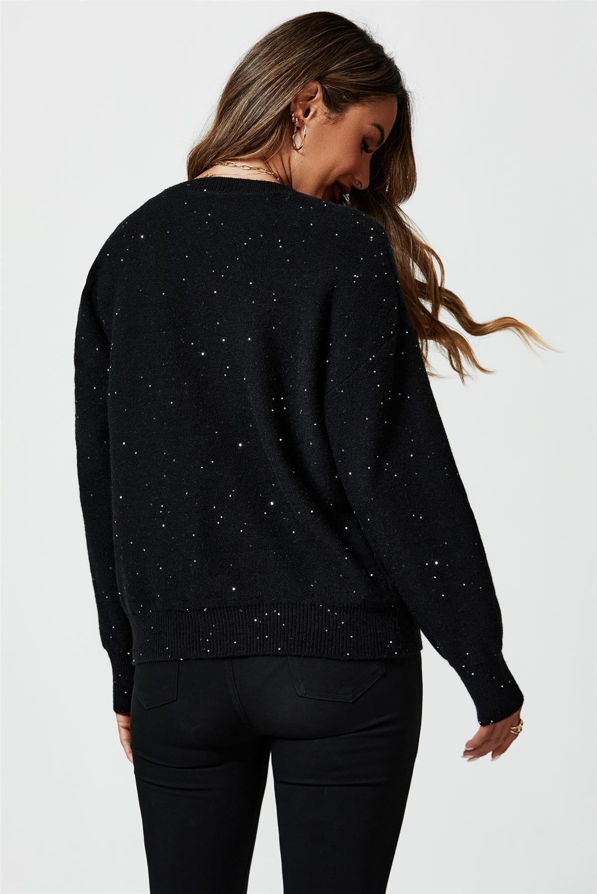 Scatter Sequin Jumper Top In Black