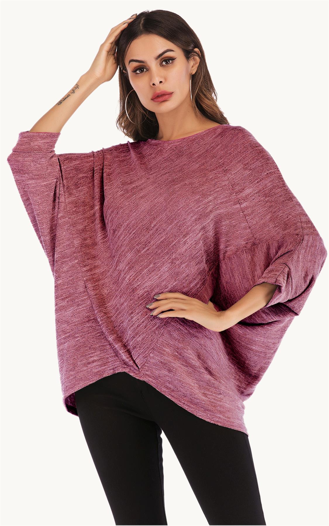 Oversized Jersey 3/4 Sleeves Top In Rust Red