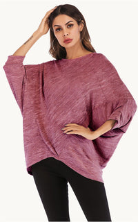 Oversized Jersey 3/4 Sleeves Top In Rust Red