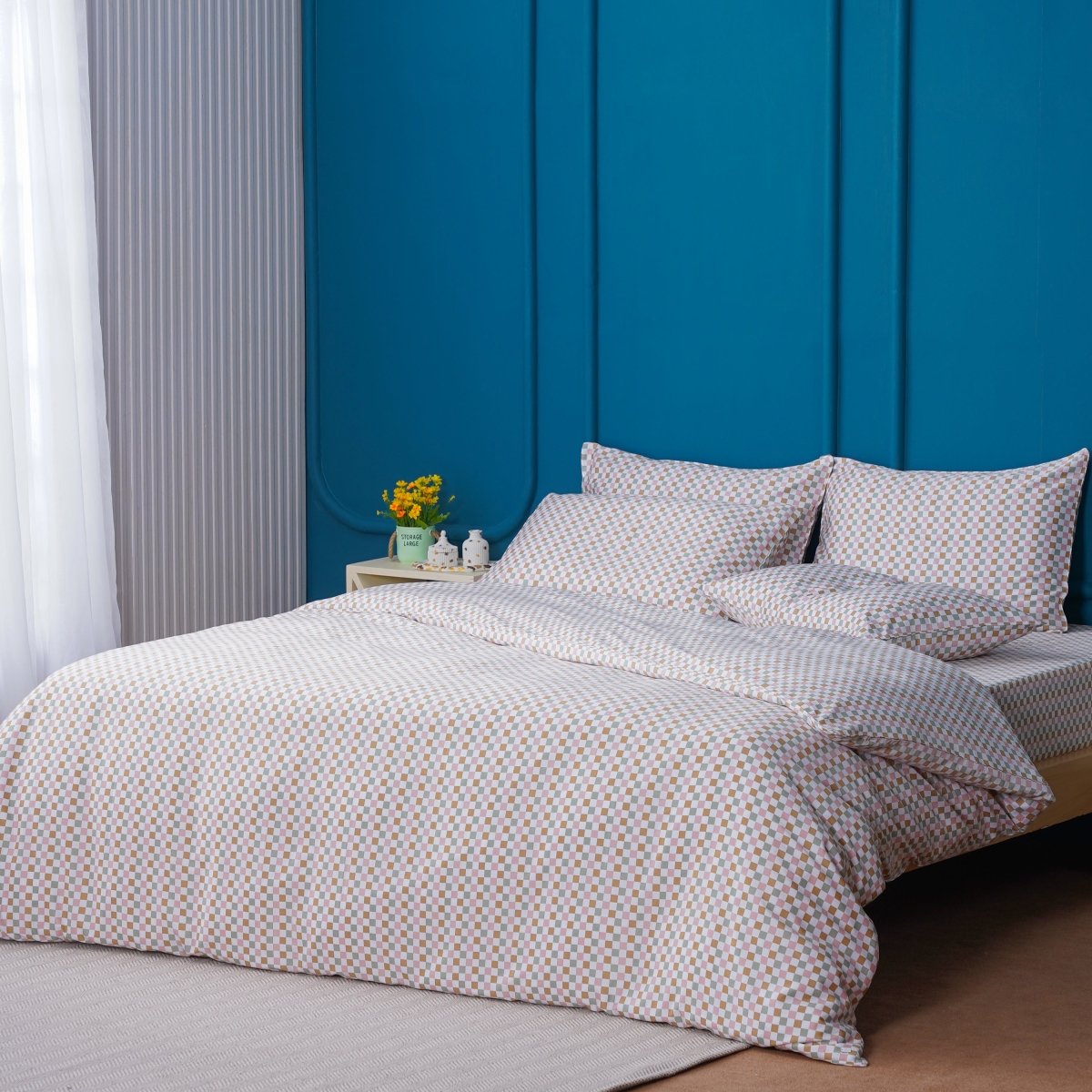 Ella Cotton Gems Checkerboard Duvet Cover: A Luxurious Harmony of Comfort and Style