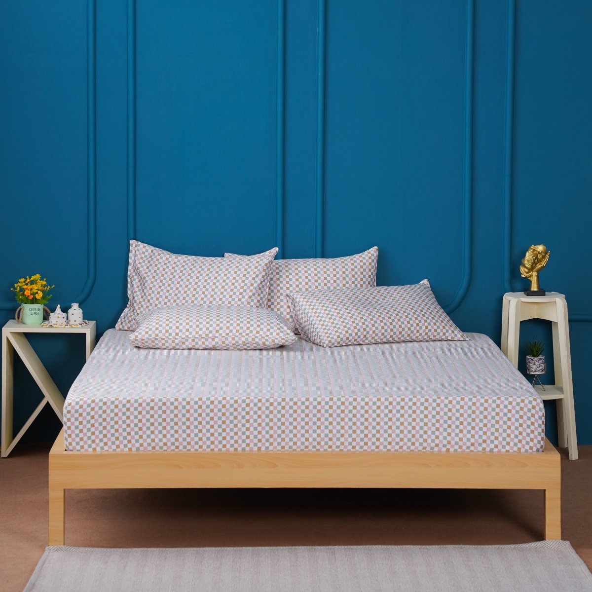 Ella Cotton Gems Checkerboard Fitted Sheet – Luxurious 400-Thread-Count Comfort