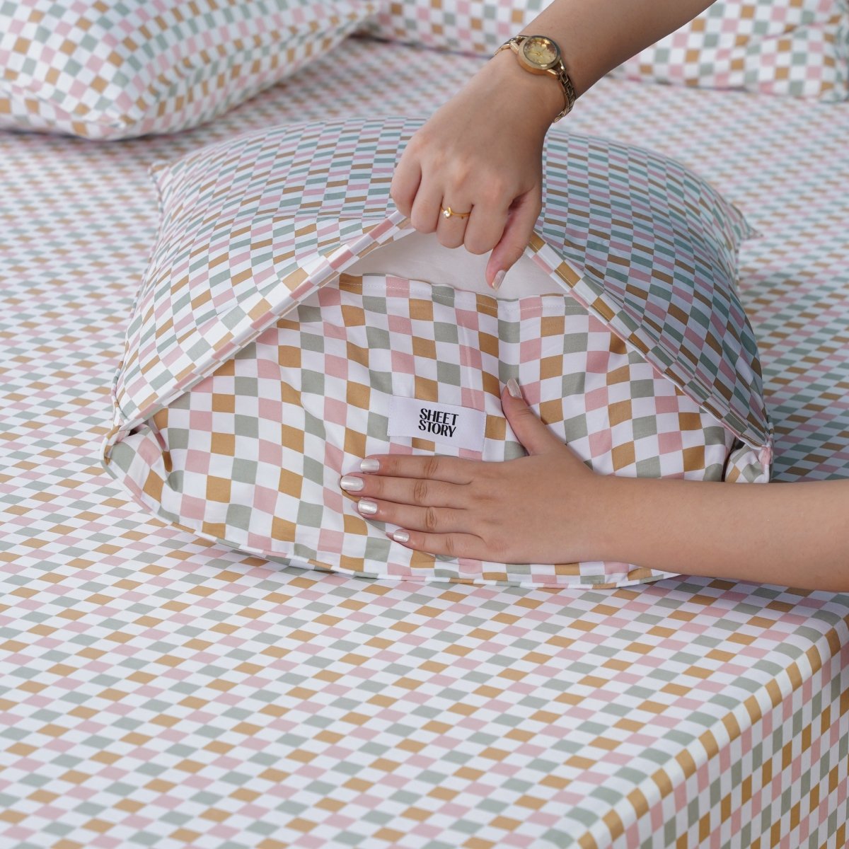 Ella Cotton Gems Checkerboard Pillowcases - Luxurious 400-Thread-Count Comfort