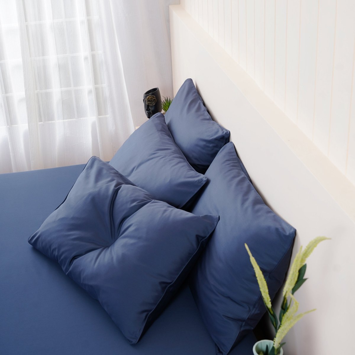Ella Cotton Midnight Blue Luxury Pillowcases - Pair of Elegance and Comfort