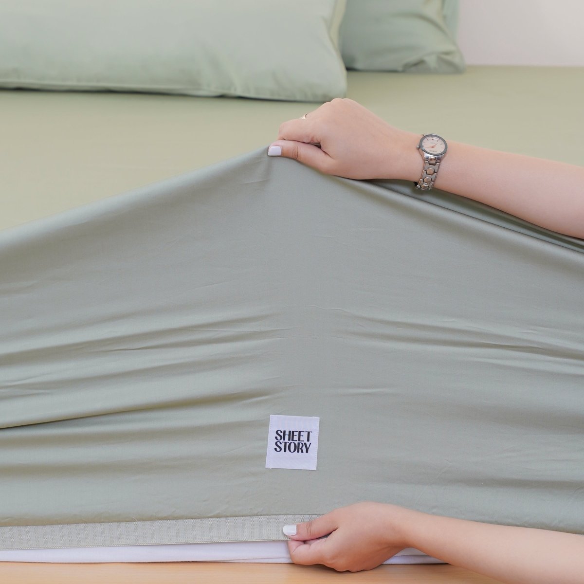 Ella Cotton Sage Green Luxury Fitted Sheet - Ultimate Comfort & Style