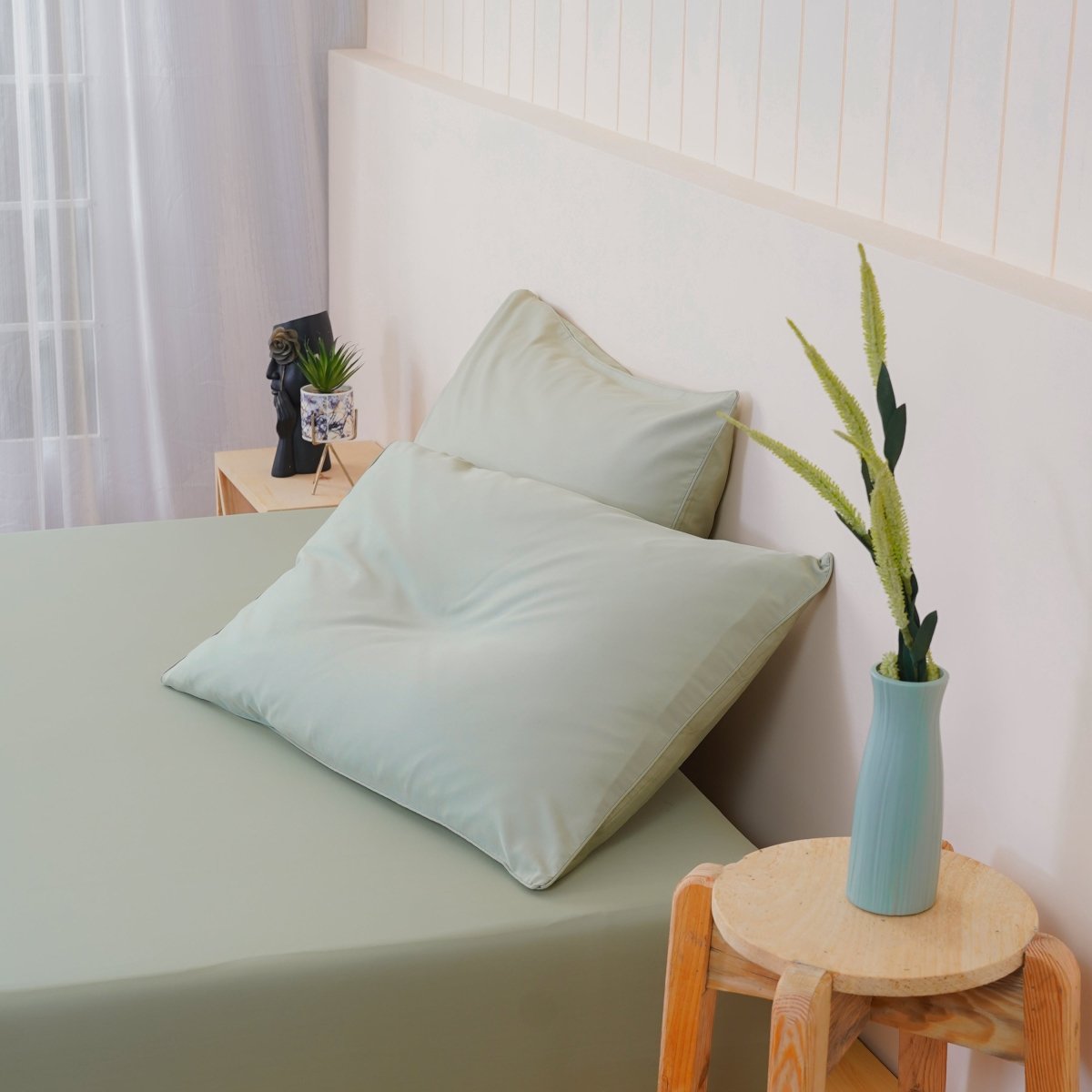 Ella Cotton Sage Green Luxury Pillowcases - Pair of 100% Long-Staple Cotton