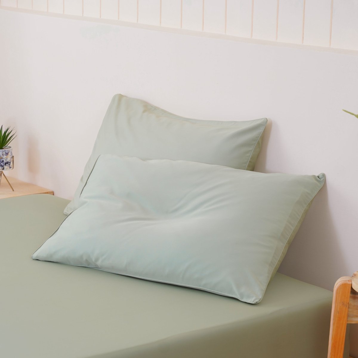 Ella Cotton Sage Green Luxury Pillowcases - Pair of 100% Long-Staple Cotton