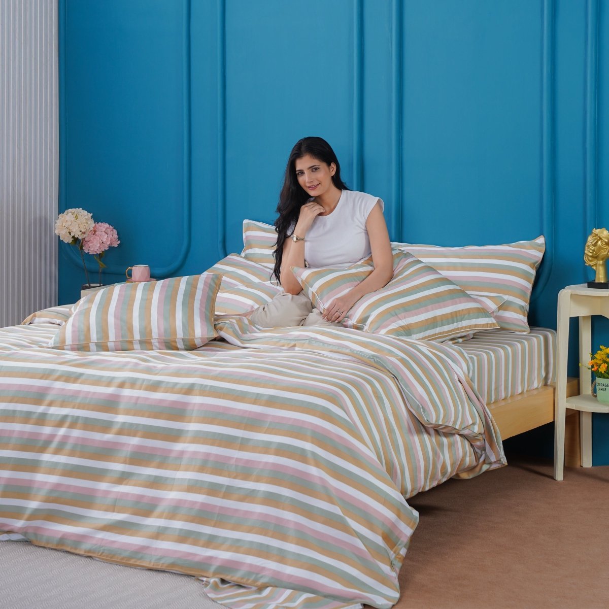 Ella Cotton Serene Stripe Duvet Cover - Luxury 100% Cotton Elegance for Your Bedroom