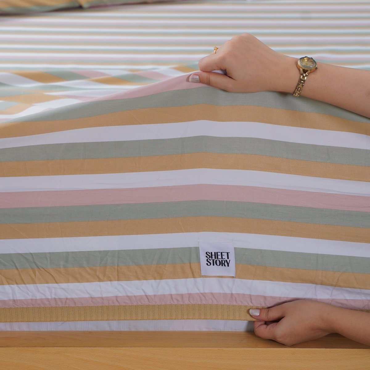 Ella Cotton Serene Stripe Luxury Fitted Sheet