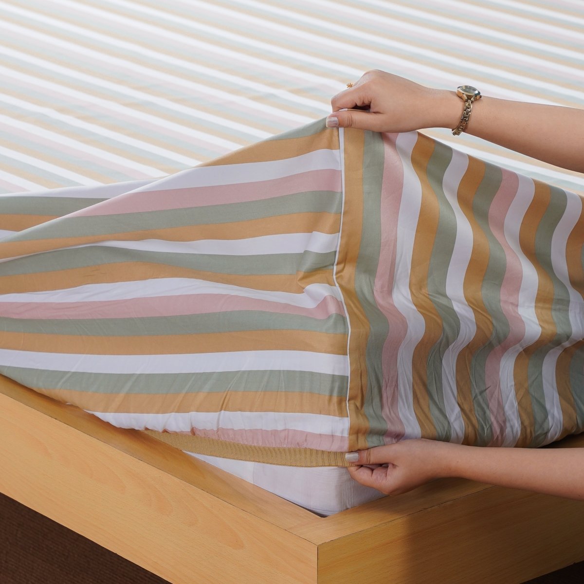 Ella Cotton Serene Stripe Luxury Fitted Sheet
