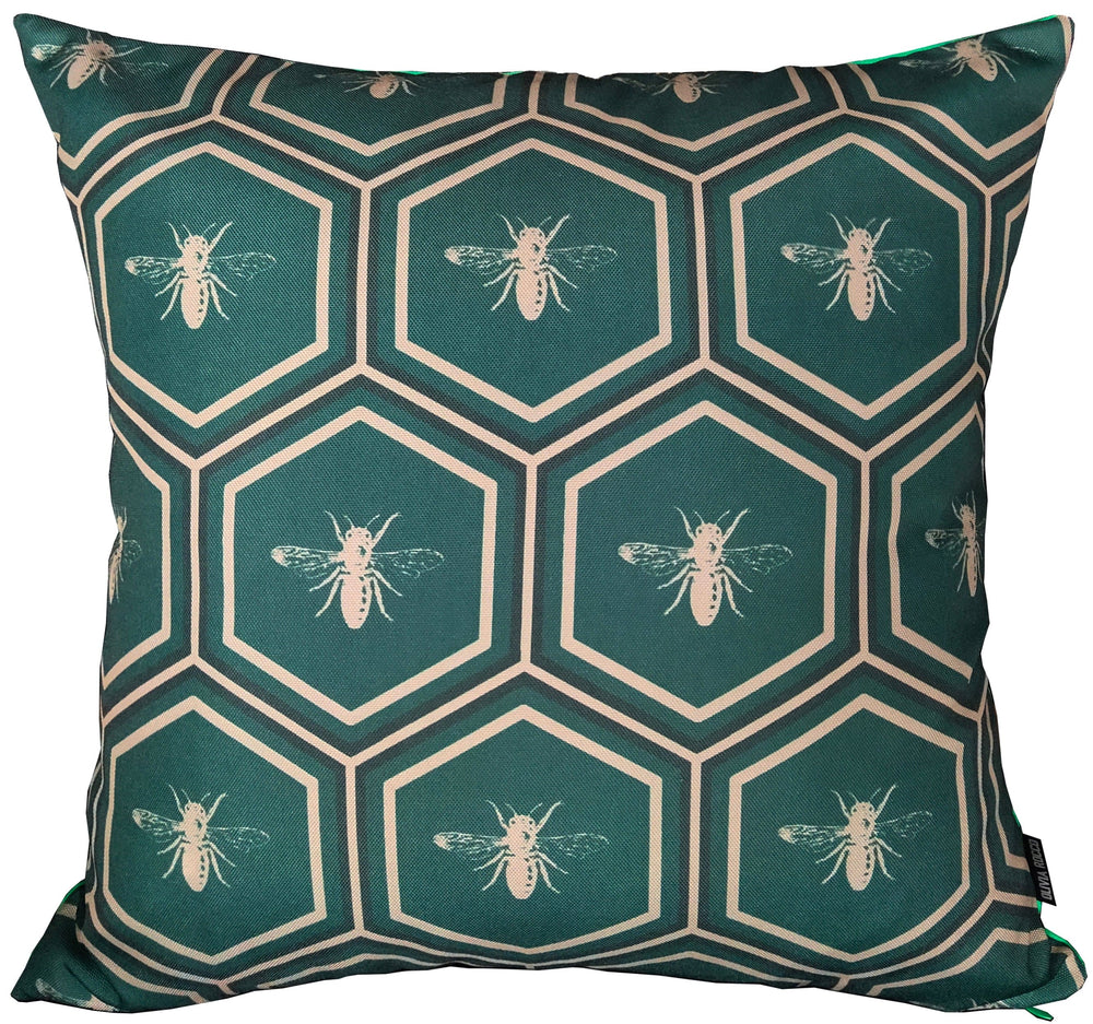 Emerald Bees Weather-Resistant Waterproof Outdoor Cushions for Patio Garden Sofa or Indoor Seating by OLIVIA ROCCO