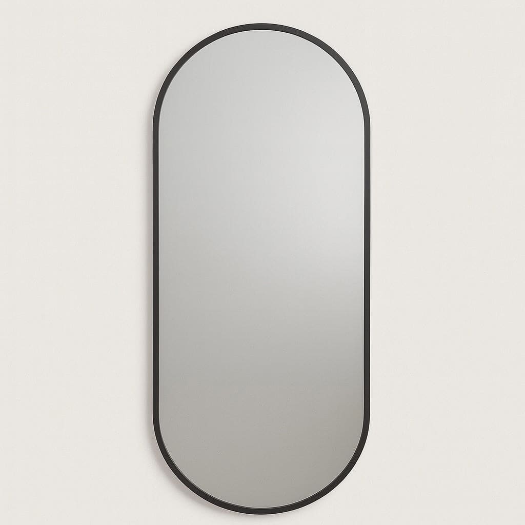 Emi - Full Length Black Metal Runway Oval Mirror - 180cm x 80cm