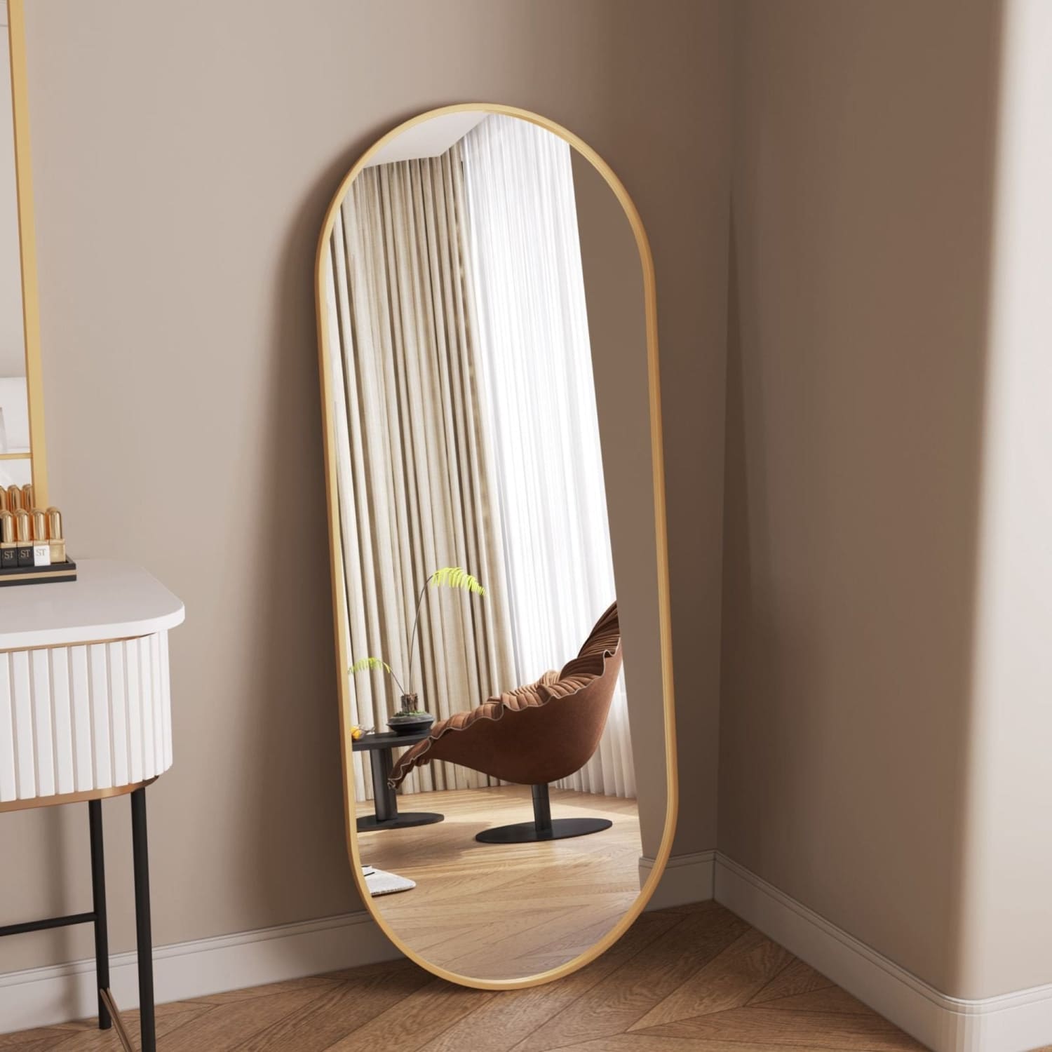 Emi - Gold Metal Runway Oval Mirror - 120cm x 40cm