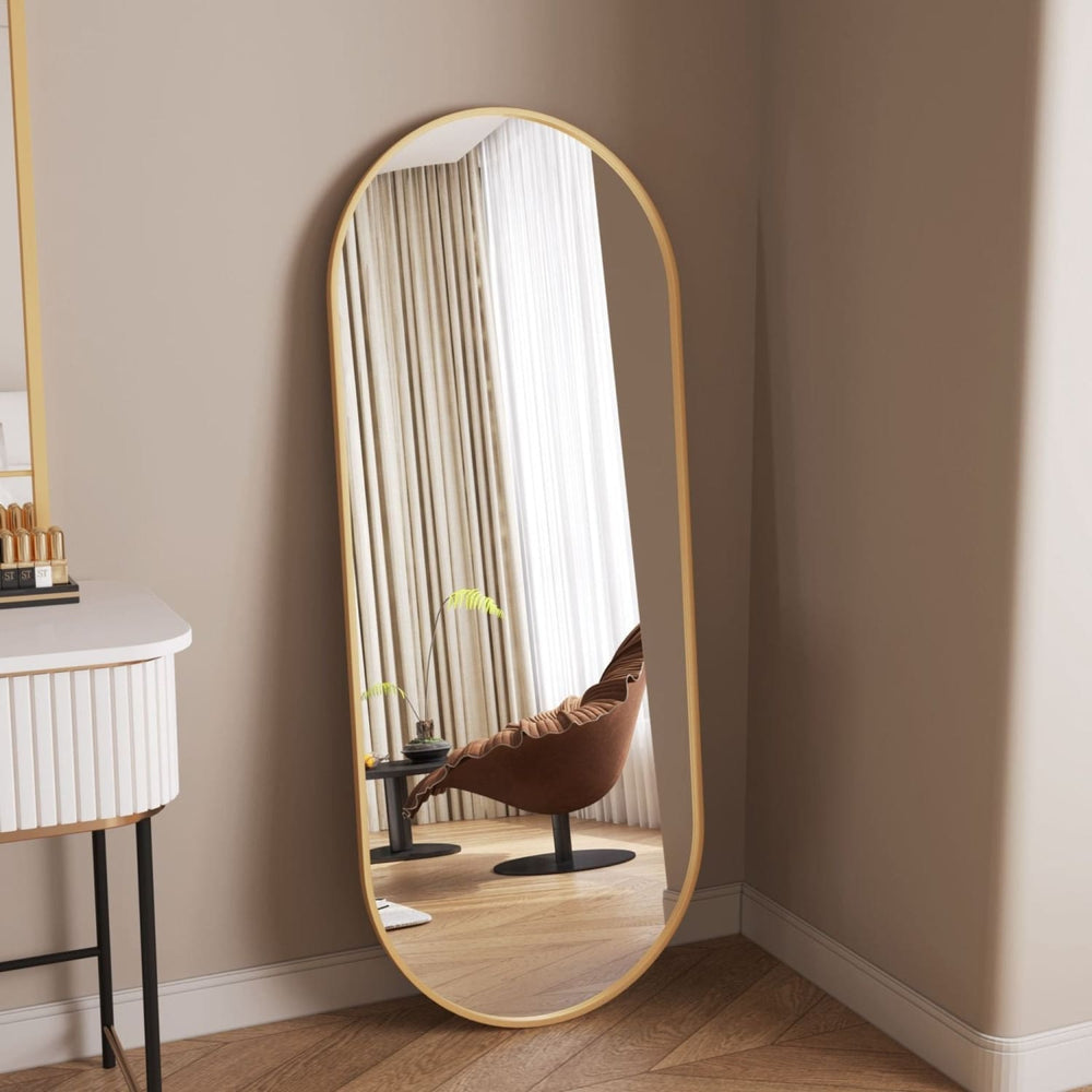 Emi Gold Metal Double Arched Oval Wall Mirror - 120cm x 40cm
