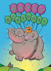 Floating Balloon Elephant Children's Birthday Card (105 x 148 mm)