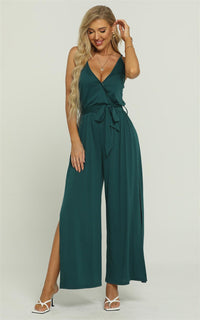 Simple Style Strappy Jumpsuit In Green