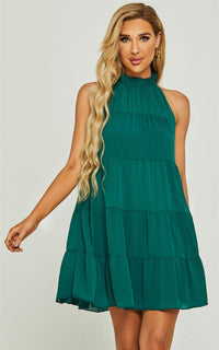 Tie Back Frill Halter Neck Mini Layer Dress In Green