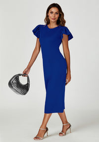 Volume Sleeve Bodycon Midi Dress In Royal Blue