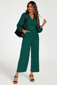 Dot Print Wrap Jumpsuit In Green