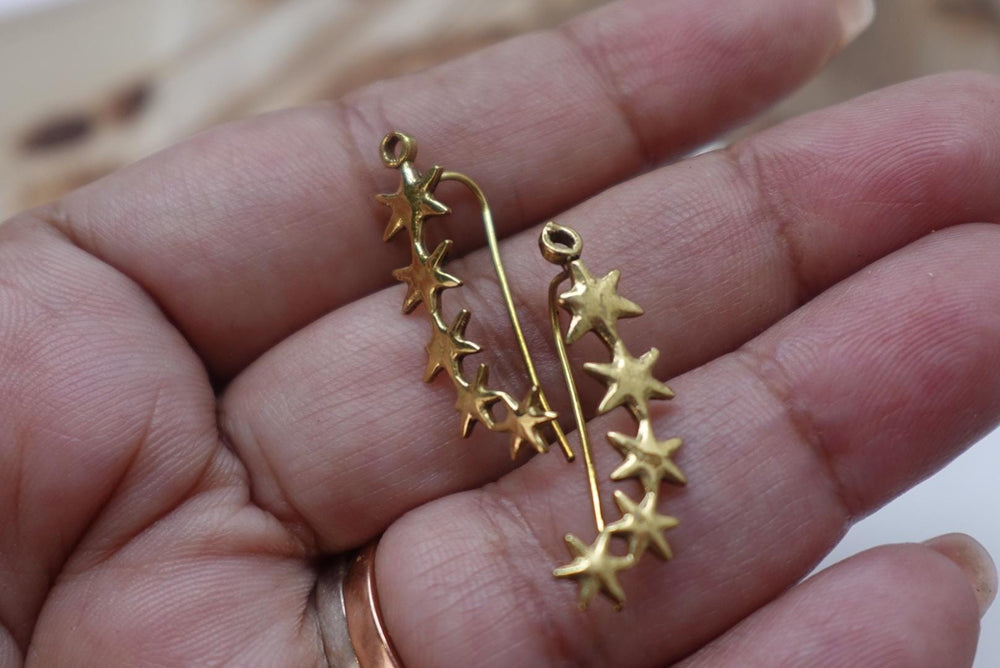Celestial Garden Brass Ear Climber - Starlit Path, Wildflower Trail, Golden Vine.