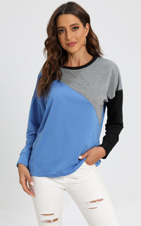 Grey Black Colour Block Oversized Top In Blue