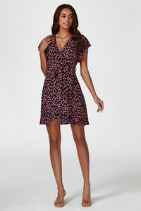 Floral Print Wrap Top Dress In Black