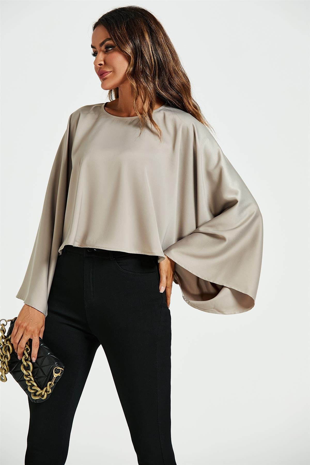Satin Loose-Fit Crop Top In Mink