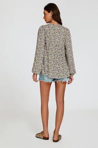 Floral Print long sleeve Blouse Top In Purple