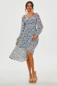 Floral Print Long Sleeve Maxi Dress In Blue