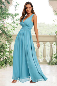 V Neck Bridesmaid Maxi Dress In Light Blue