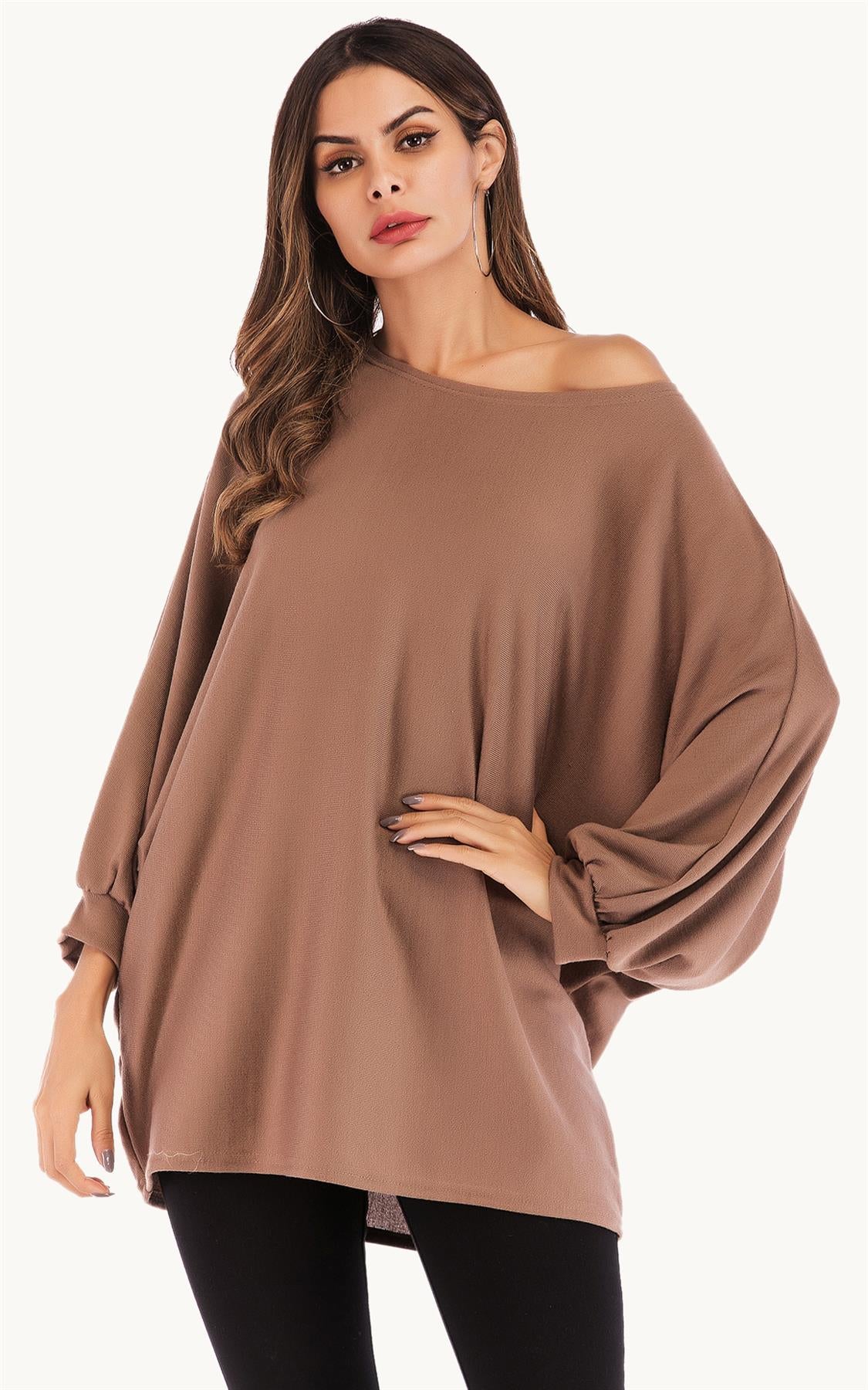 Oversized Jersey Long Sleeve Top In Brown